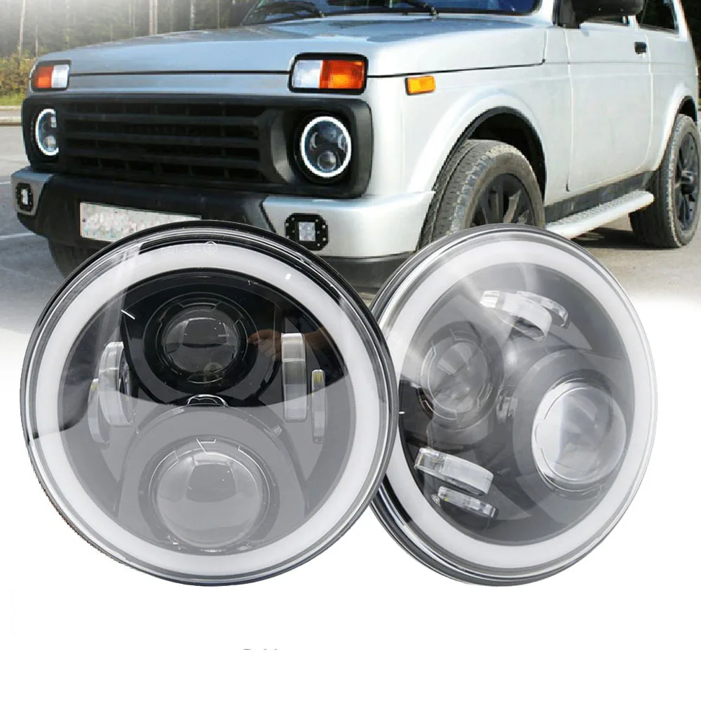 7inch Led Headlamps With Halo Ring Amber Turn Signal For Lada Niva 4x4
