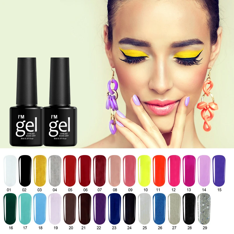 

8ml Nail Polish 44 Colors UV Gel Lak Lacquer Vernis Semi Permanent Hybrid Nail Art Soak Off Manicure Pure Color Long Lasting