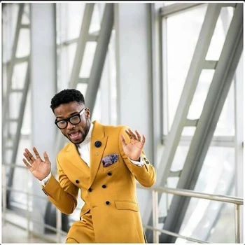 

2020 Latest Yellow Designs suits Double Breasted Men Suits Classic Blazer Masculino Party Prom Custom Made 2 Piece suits Fashion