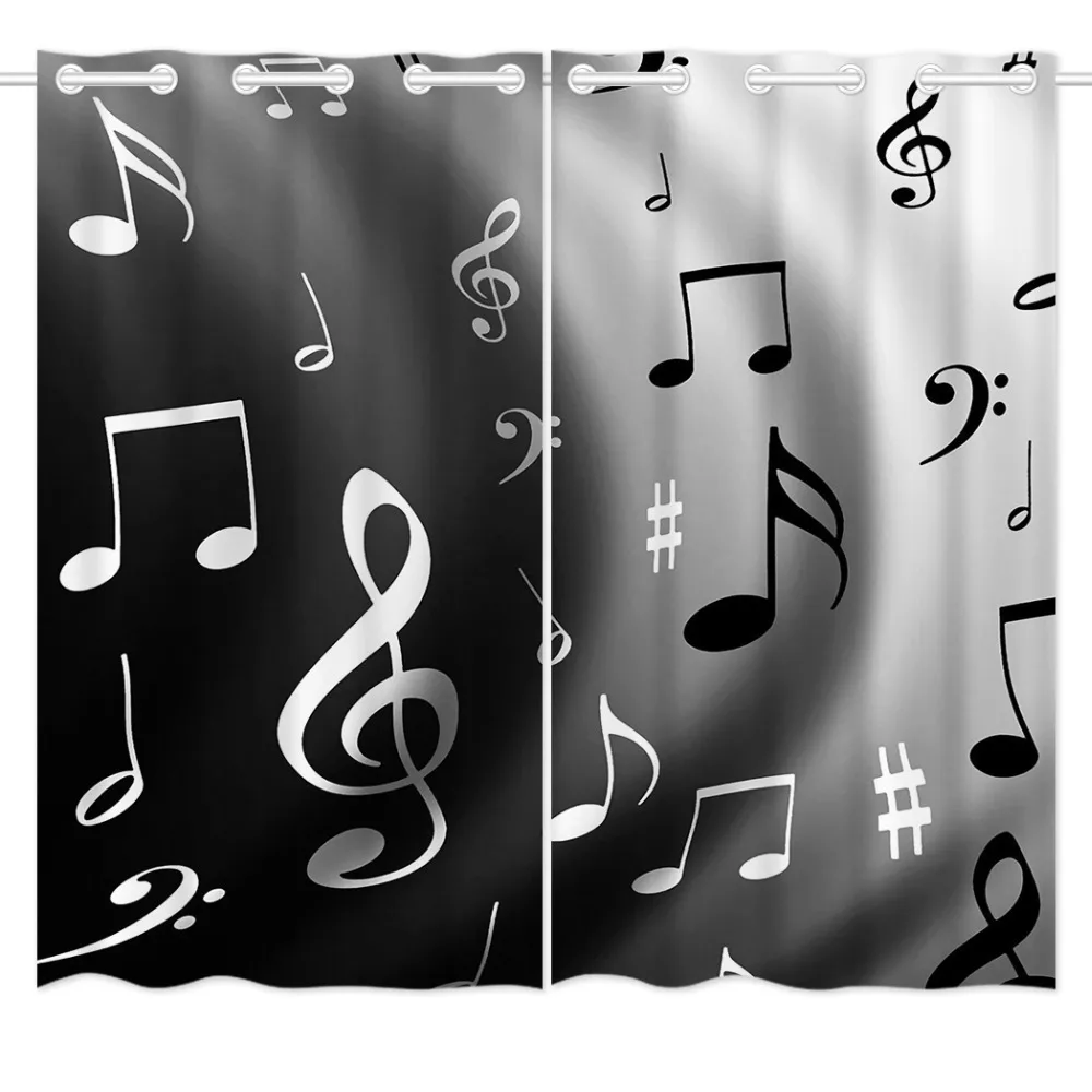 

HommomH Curtains Grommet Top Darkening Blackout Living Room Music Musical Notes Black Background