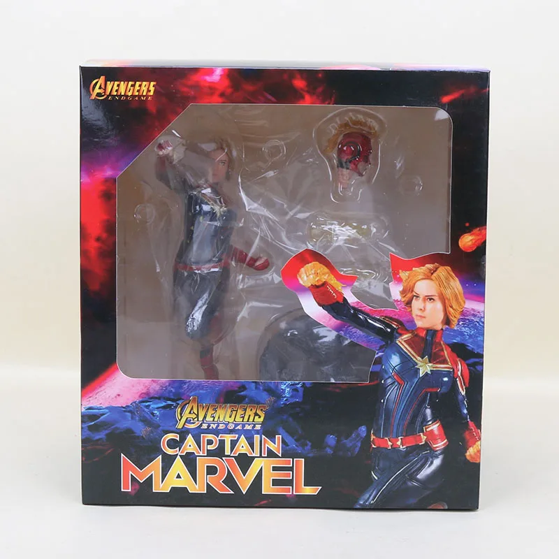 captain marvel box 22-27 см игрушки Marvel Мстители Фигурка Человека-паука Железный человек танос Марк MK47 Дэдпул Дэнверс статуя ко железная студия фигурки - Цвет: captain marvel box