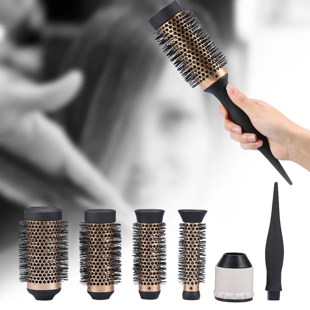 

4 Sizes Ceramic Ionic Comb Round Curly Combs Iron Dressing Brushes Curly Hairbrush Hair Salon Tool With 3pcs Replaceable Heads
