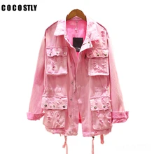 Джинсовая куртка с дырками, женское винтажное розовое Свободное пальто с карманами и пуговицами, джинсовое платье, верхняя одежда, пальто Manteau Femme Hiver casaco feminino