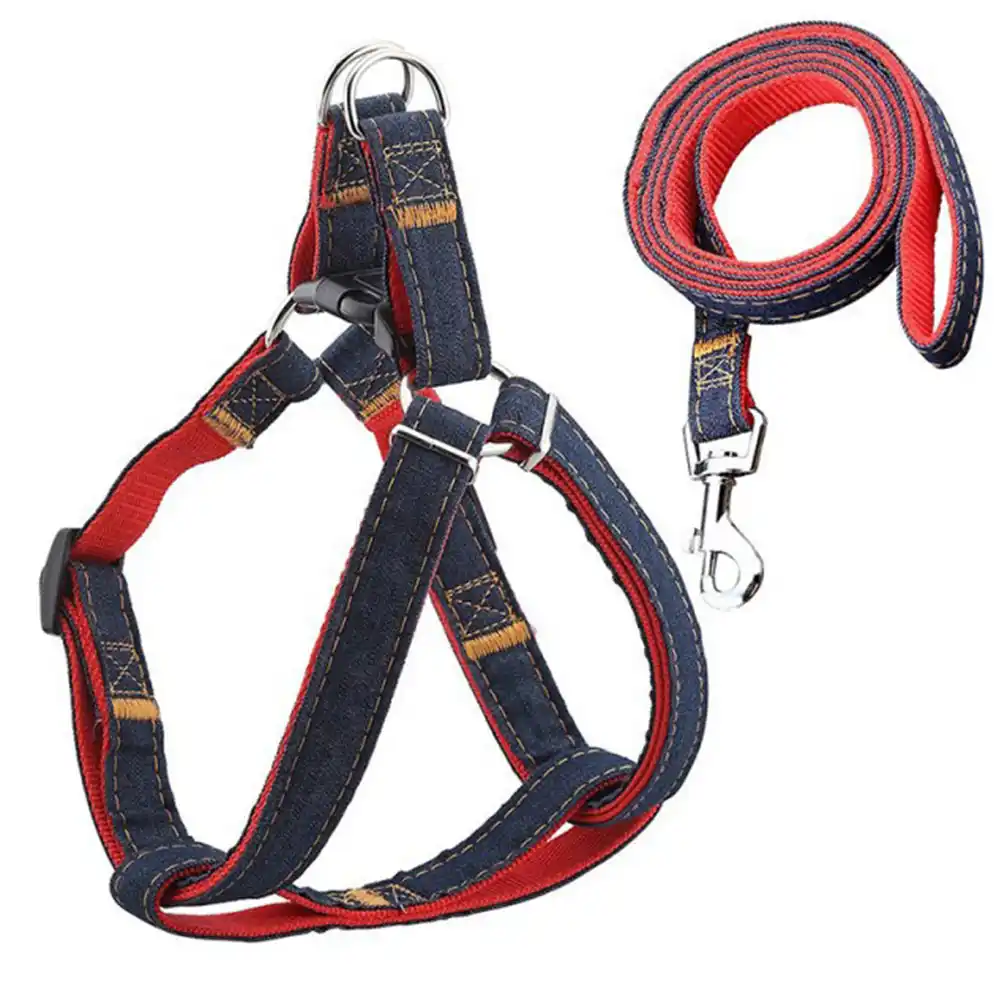 dog harness leash set jean denim adjustable dogs
