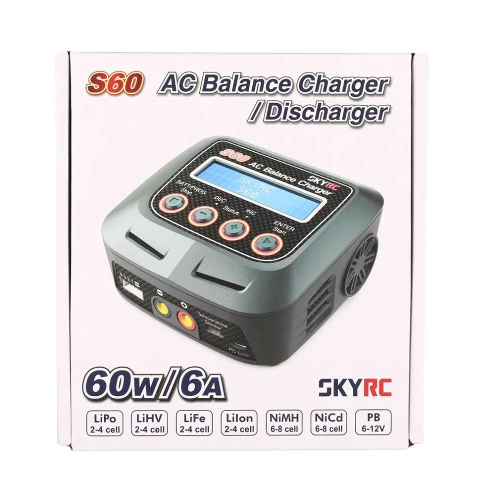 SKYRC S60 60 W 100-240 V AC баланс Зарядное устройство/Dis Зарядное устройство для 2-4 S литий Липо LiHV жизни литий-ионным никель-металл-гидридных и никель-кадмиевых PB дрона с дистанционным управлением автомобиля Батарея