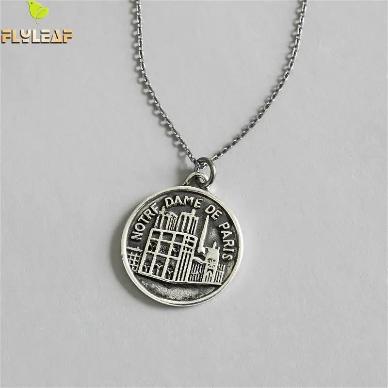 

Flyleaf 925 Sterling Silver Necklace Women Vintage Notre Dame Hangtag Letter Fashion Chain Fine Jewelry Necklaces & Pendants