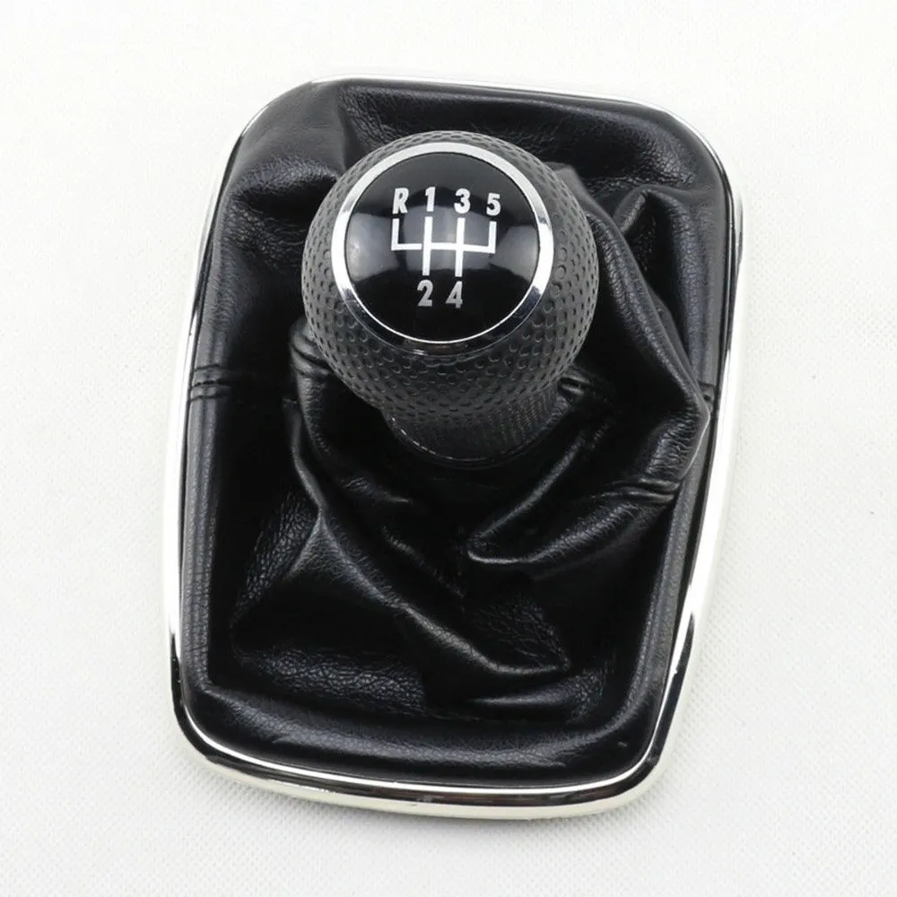 New 5 Speed Gear Shift Knob Gaitor Boot Black Pu Leather For Vw Golf