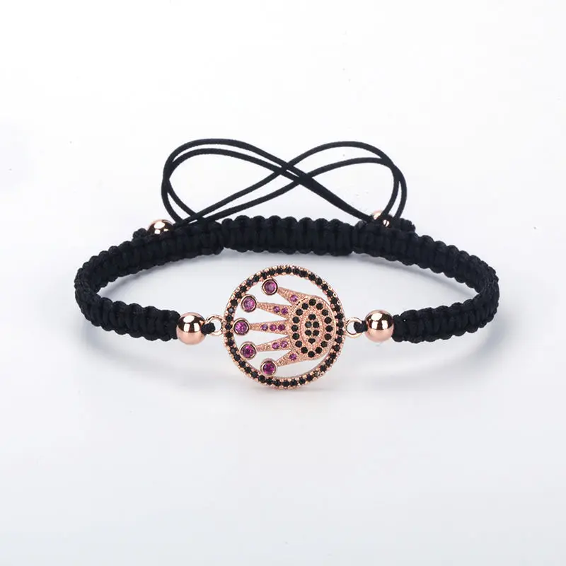 Rose Gold color Новые Очаровательные Браслеты Pave CZ браслет с короной для женщин ручной браслет регулируемый браслет для Facebook Instargram - Окраска металла: Rose Gold color