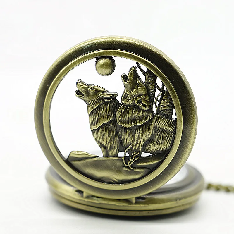 Bronze-Howling-Wolf-Hound-Dog-Copper-Retro-Women-Men-Quartz-Pocket-Watch-Pendant-Necklace-Chain-Gift