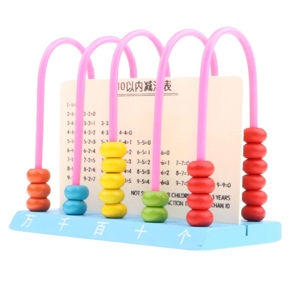 Wooden 5 Rods 10 Beads Calculating Frame Math Numbers Counting Learning Kids Abacus Toy Intellectual