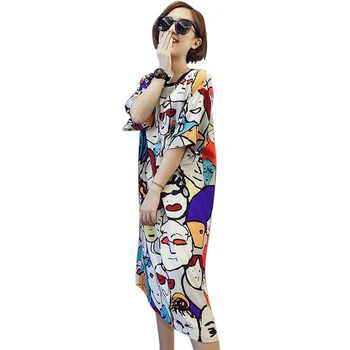 

Women One-pieces Pajama Printed O-neck Short Sleeve Loose Sleep Dress for Summer JL