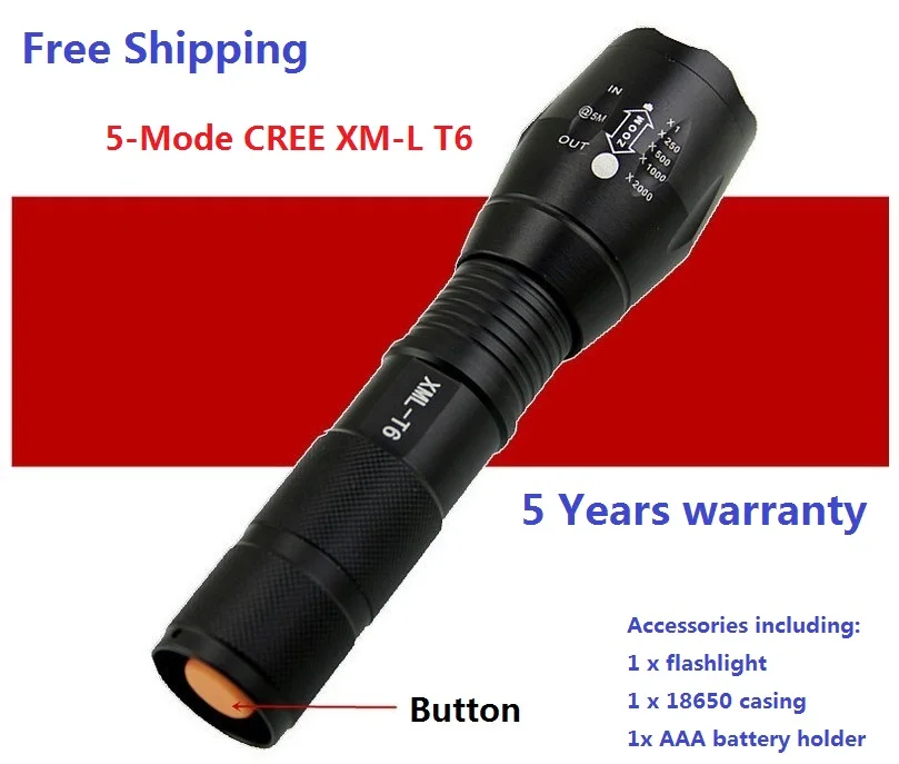 90 OFF 8000 Lumens font b Flashlight b font 5 Mode CREE XM L T6 LED