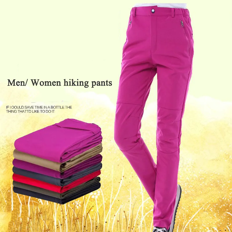 Invierno al aire libre espesar Fleece cálido Softshell caminar pantalones Windprooof Trekking pesca Camping esquí para hombres Mujer