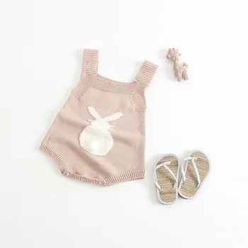 

Cute Infant Todler Girls Knitted Bunny Overall Rompers Candy Beige and Pink Color Baby Autumn Clothes