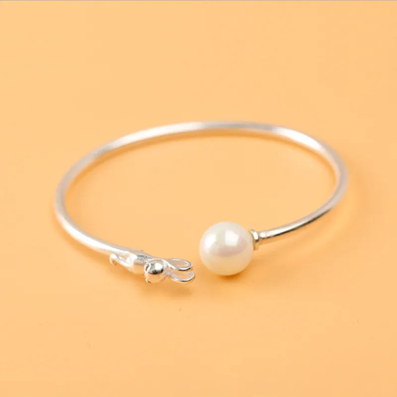 

New 925 Silver Cat Pearl Bracelet For Girl Women Charm Kitten Bracelets & Bangles Birthday Party Fashion Jewelry