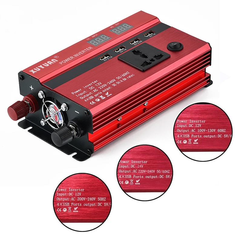 VicTsing Power Inverter 3000W DC 12V to AC 220V Sine Wave Convert 4 USB Ports 1 Socket Power Inverter Charger 12V to 220V       (10)