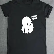 Милая женская футболка с принтом «Ghost Boo» на Хэллоуин, хлопковая Повседневная забавная футболка для леди, черный топ, Футболка Harajuku, хипстерская ZT203-132