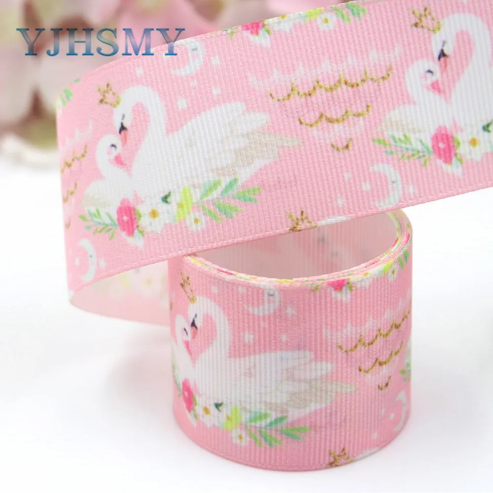 YJHSMY I-19221-436 38 мм 10 ярдов мультфильм лебедь термопечать grosgrain ленты Бант колпачок DIY