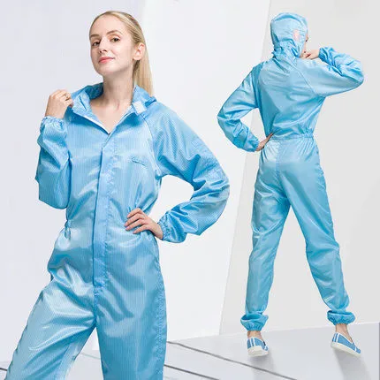 Рабочая одежда для женщин Антистатическая Чистая с капюшоном Пыленепроницаемая одежда спрей краска в целом моющаяся мастерская защитная одежда - Цвет: blue
