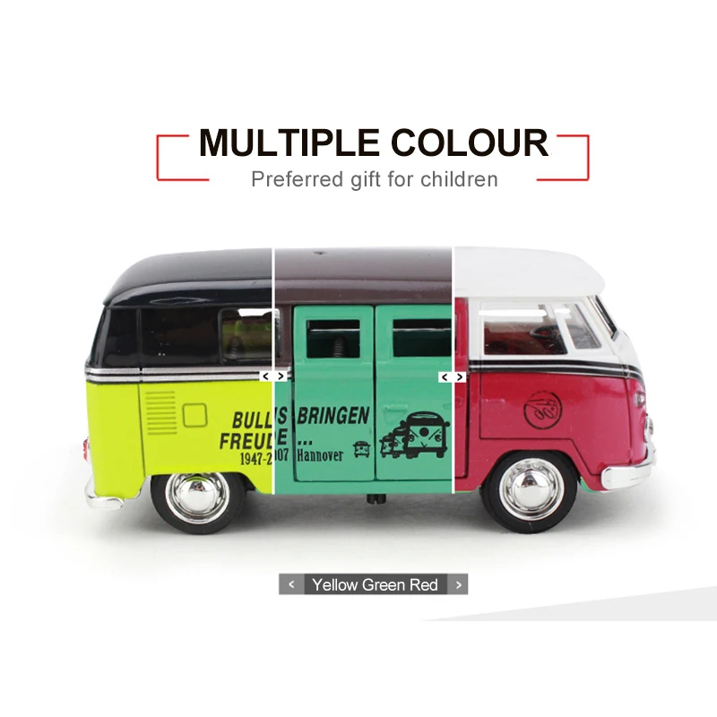 Retro Car Toy Alloy Bus Model 1:36 High Simulation Exquisite Volkswagen T1 Open Door bus Retro Style Cars Model for Kids Toys