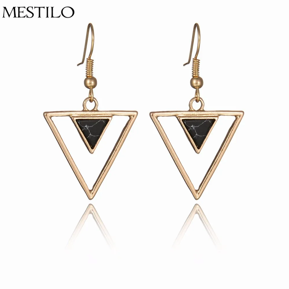 MESTILO Black White Marble Stone Hollow Out Geometric Triangle Gold