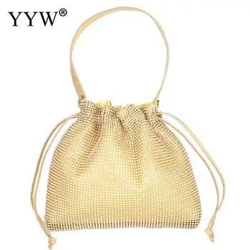 

Gold Bucket Bag Wedding Party Purse Ladies Hand Bags High Quality Rhinestone Handbags Female Evening Party Clutch Women'S Bag