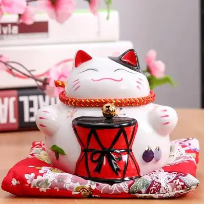 4,5 дюймовая керамическая копилка Maneki Neko Lucky Cat домашний декор фарфоровые декоративные украшения Рождественский подарок Удача кошка копилка ремесло - Цвет: Цвет: желтый