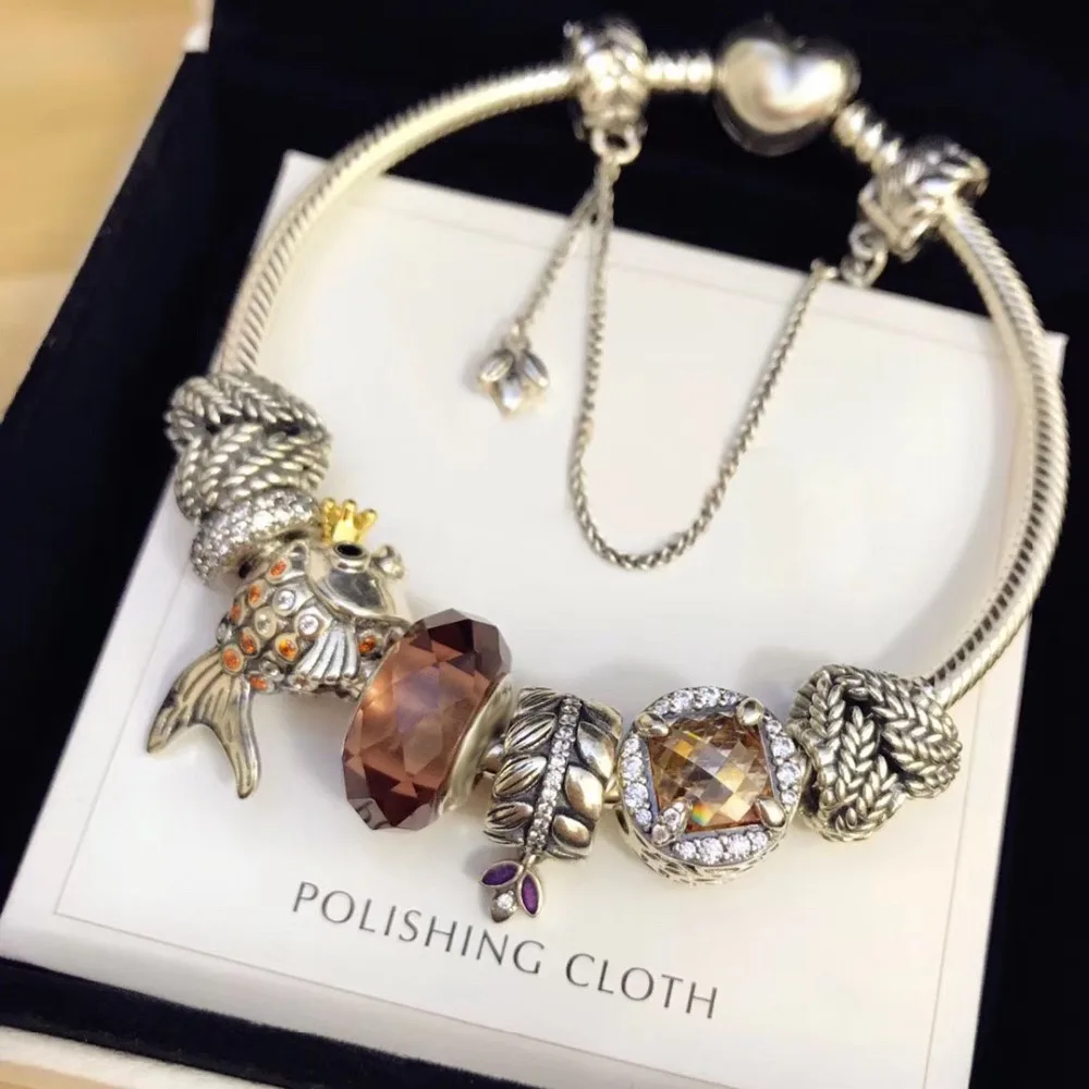 

Original 100% 925 Silver Charm High Quality Goldfish Charm Beads Women Charm Copy Jewelry For Women 1:1 With Logo Bracelet