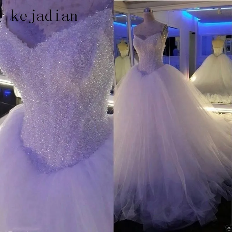 

2019 Robe De Mariage Princess Bling Bling Luxury Crystals White Ball Gown Wedding Dress Custom Made Vestido De Noiva
