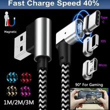 Высокая Скорость 90 градусов 1 м/2 м/3 м 3IN1/IOS/Micro USB/USB-C Магнитный кабель для зарядки или samsung Note 8 S8 S7 S6 для iPhone x, 8, 7, 6