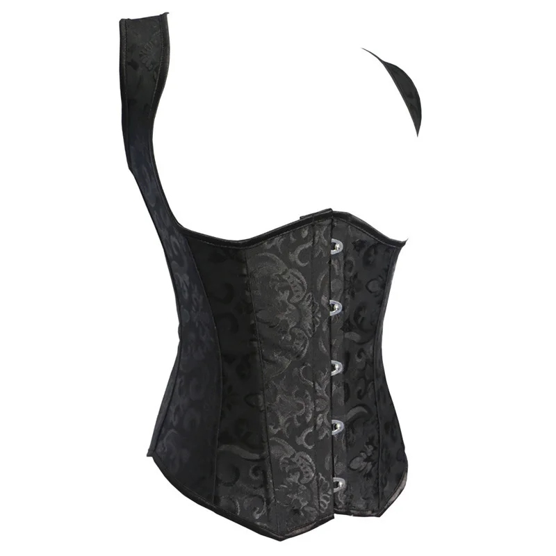 Sexy Shaped Corset Karset Bustier Women Plus Size Drawstring Front Closure Solid Black Non-convertible Straps Steel Boned Top