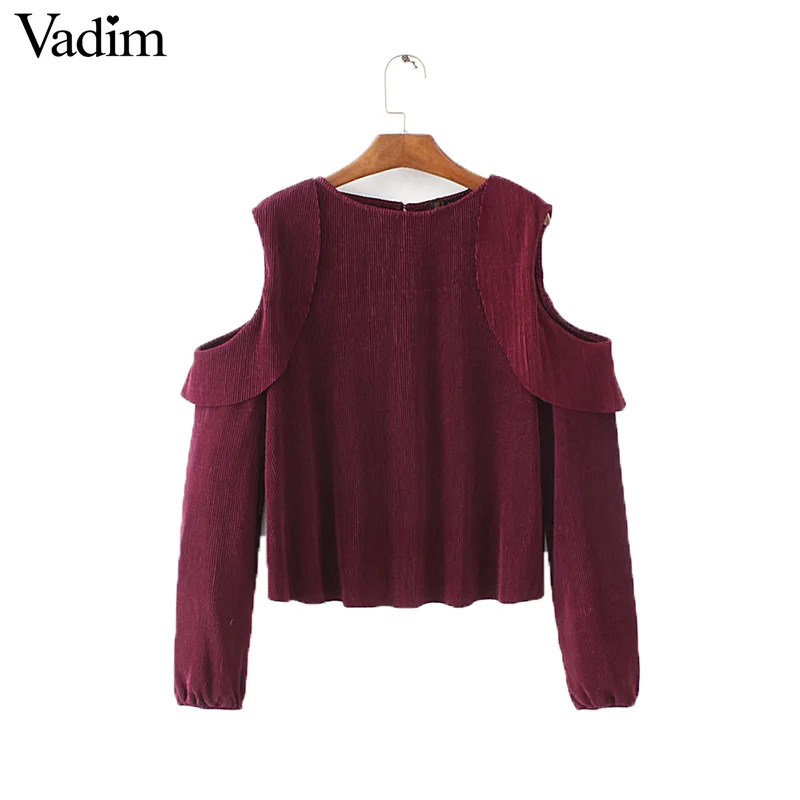 Mus paracaídas Huracán Mujeres recortable hombro riza camisas vino tinto de manga larga volver  botones sueltos blusa de las señoras tops streetwear blusas LT1700 _ -  AliExpress Mobile