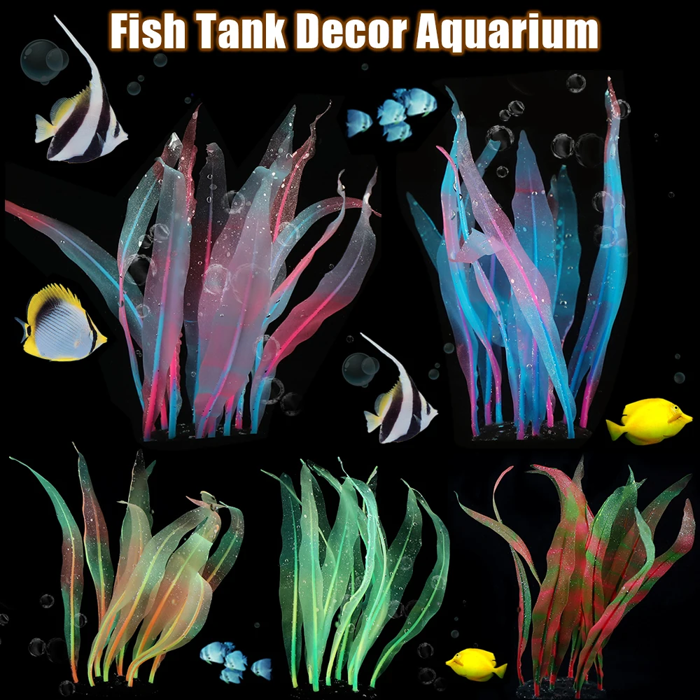 

Colorful fluorescence Aquarium Decoration Fish Tank Decoration 18/43CM 100%Safe Silicone coral Aquarium Ornament Illuminate D20