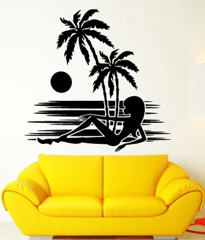 

Wall Stickers Vinyl Decal Silhouette Sexy Girl Beach Sunset Palms Tree
