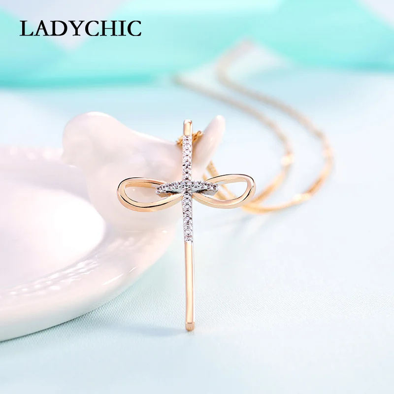 Женское и мужское ожерелье с крестом LADYCHIC классическое золотистое подвеской в