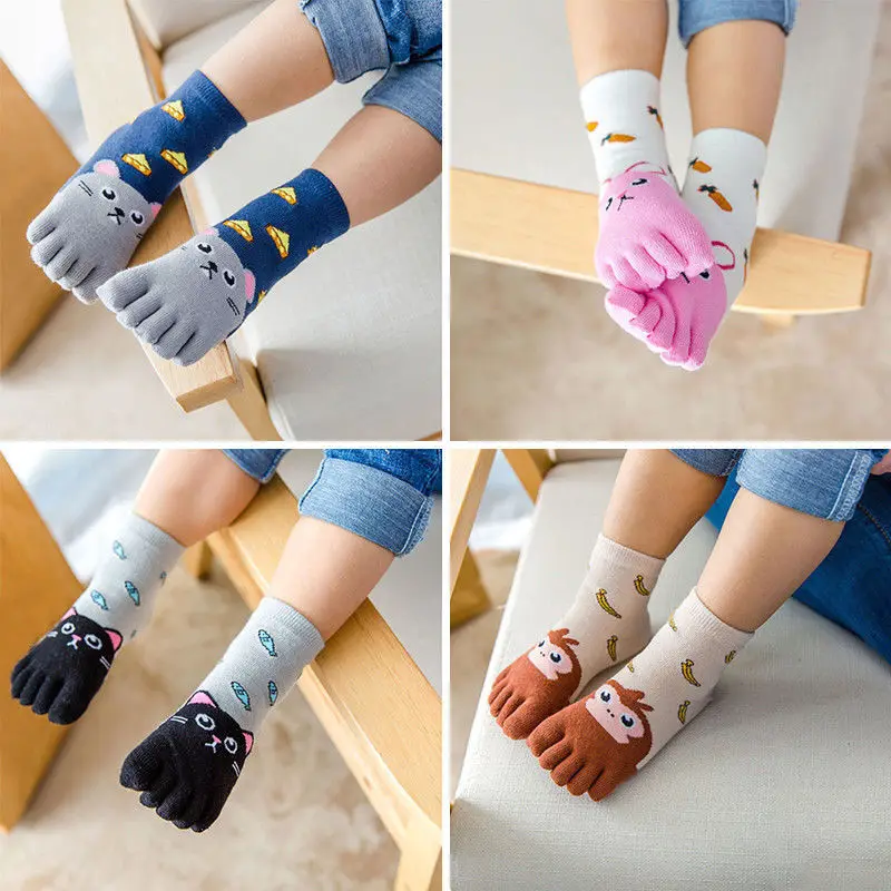 Модные детские носки с пальцами милые носки детские возраст 1-3 года Носки для маленьких девочек и мальчиков с рисунками животных, пять носок с пальцами, чулочно-носочные изделия