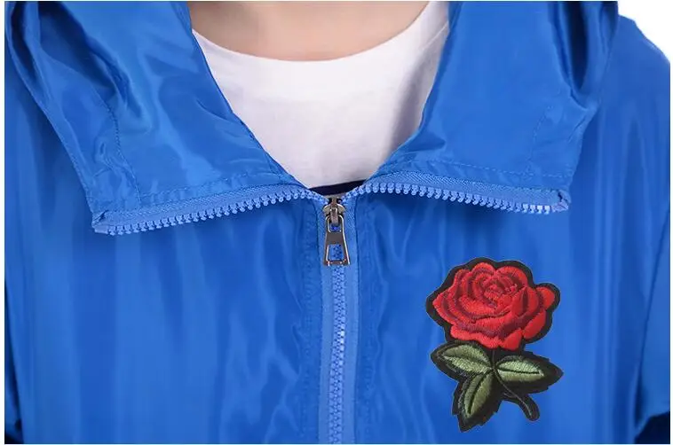 Women's Hooded Jackets Summer Women Basic Jackets Coats Embroidery Rose Causal Men windbreaker Lightweight Bomber Famale