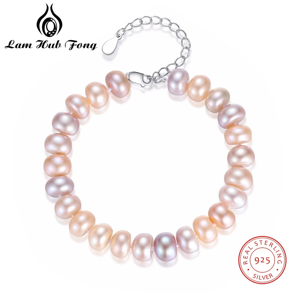 

Charming 8-9mm natural freshwater for Women 925 Sterling Silver Chain multi-color Pulseras Mujer Wedding Jewelry(lam hub fong)