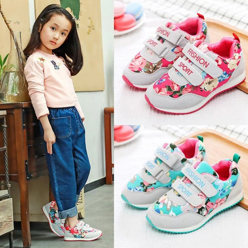 Yorkzaler الخريف الشتاء الاطفال فتاة الأطفال أحذية رياضية 2017 جديد الموضة هندسة زهرة عارضة طفل رضيع الفتيات الرياضة أحذية