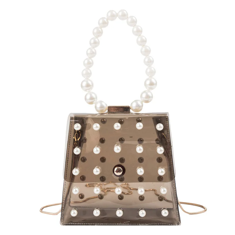 

New Women's Bag Transparent Bags for Women Fashion Handbags Personality Single Shoulder Messenger Bag Pearl Handbag Brown 2019