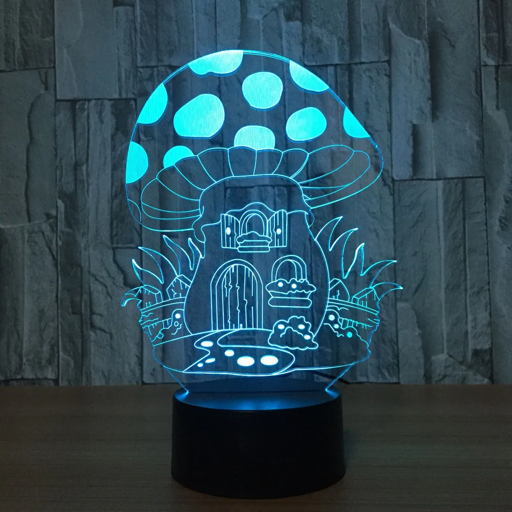 Creative Acrylic 3D Colorful USB Mushroom House NightLight Gradients