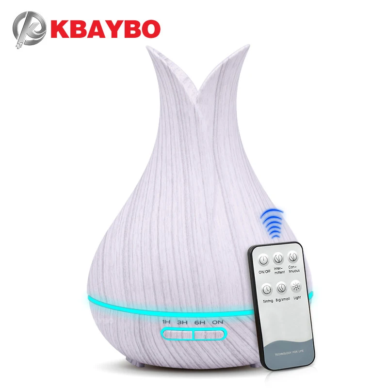 

2019 400ml Ultrasonic Air Humidifier Aroma Essential Oil Diffuser with Wood Grain 7 Color Changing LED Lights for Office Home