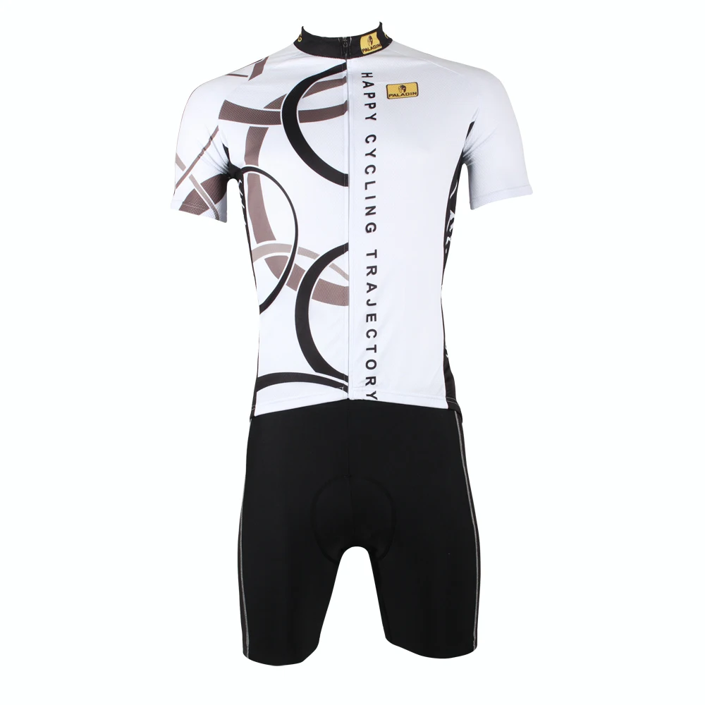 Men White Short Sleeve Cycling Jersey Circular Trajectory Bike Jerseys