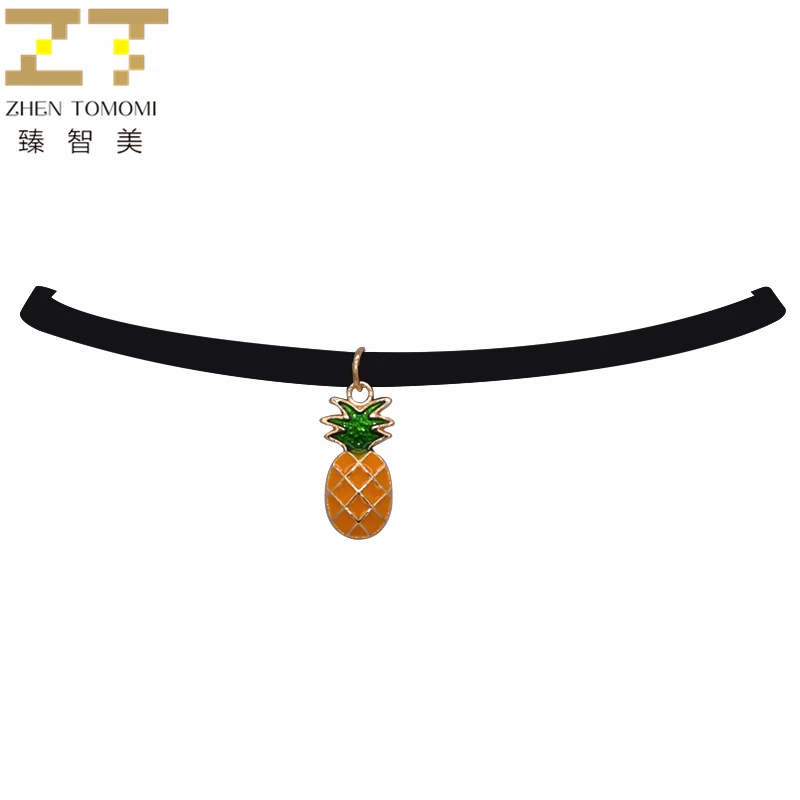 

Hot Fashion Black Velvet Leather Pineapple Pendants Maxi Statement False Collar Chokers Necklace Women Jewelry 2019 New Arrivals