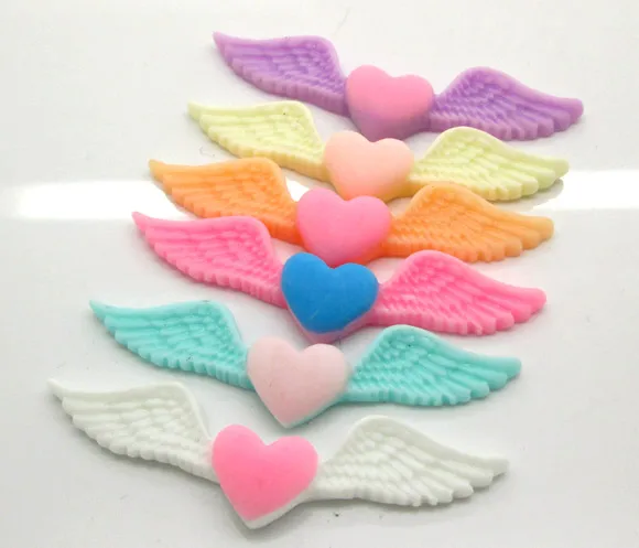 

LF 30Pcs Resin Heart Wings Decoration Crafts Flatback Cabochon Embellishments For Scrapbooking Kawaii Cute Diy Accessories