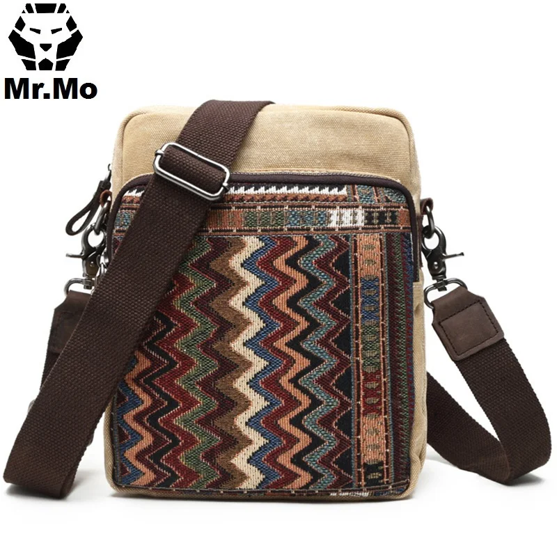 Trendy Vintage Men's Shoulder Side Bags Ethnic Embroidered Canvas