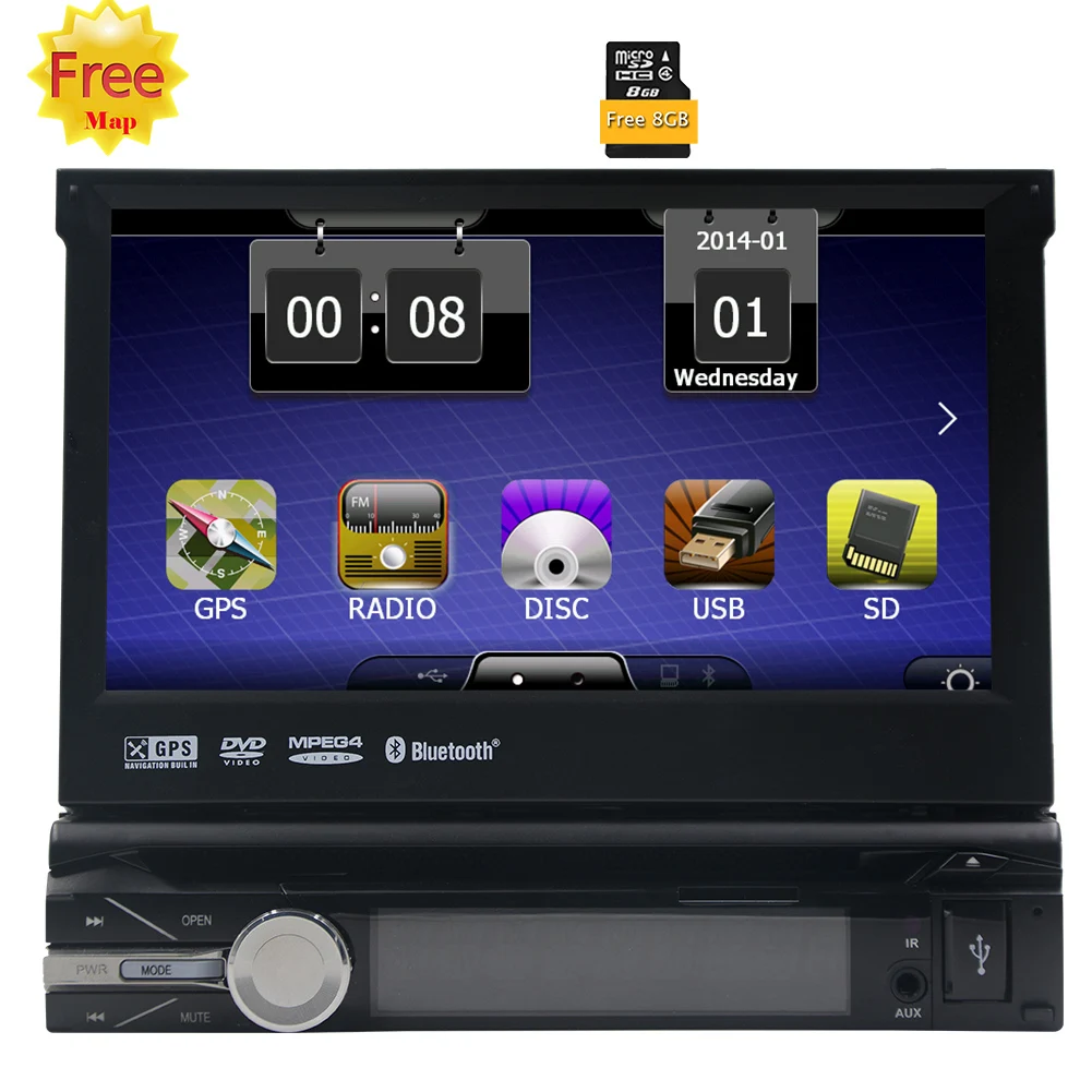 

7 Inch HD Car Radio Stereo Single 1din in Dash Autoradio CD DVD Player+Free 8GB GPS Map Navigator Headunit FM AM RDS Audio Unit