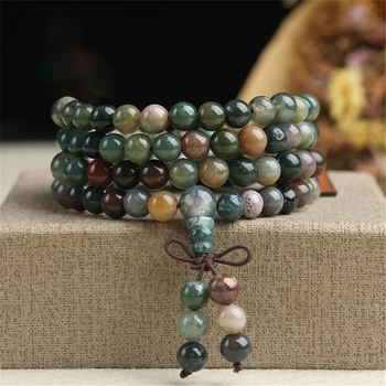 

Tibetan 108 Prayer Mala 6mm Natural Green India Onyx Beaded Bracelet Yoga Healing Necklace Buddhist Unisex Jewelry Wholesale