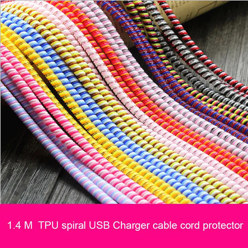 100 шт./лот три цвета 1 4 м тпу спиральный USB-кабель для зарядки протектор шнура
