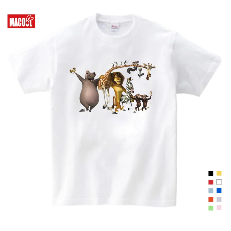 

Kids Clothes Girls 3-12 Years 100% Cotton T-shirt Summer New Short White T Shirt Cartoon Madagascar Mens Womens Casual T Shirt